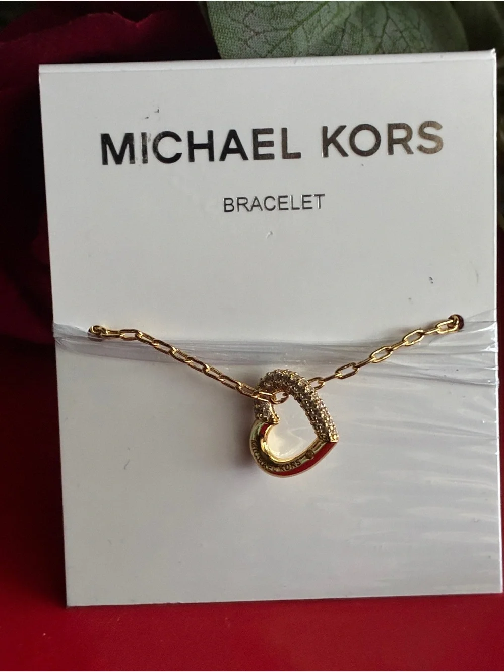 Michael Kors Gold Heart Pavé Pendant Bracelet 6” adjustable